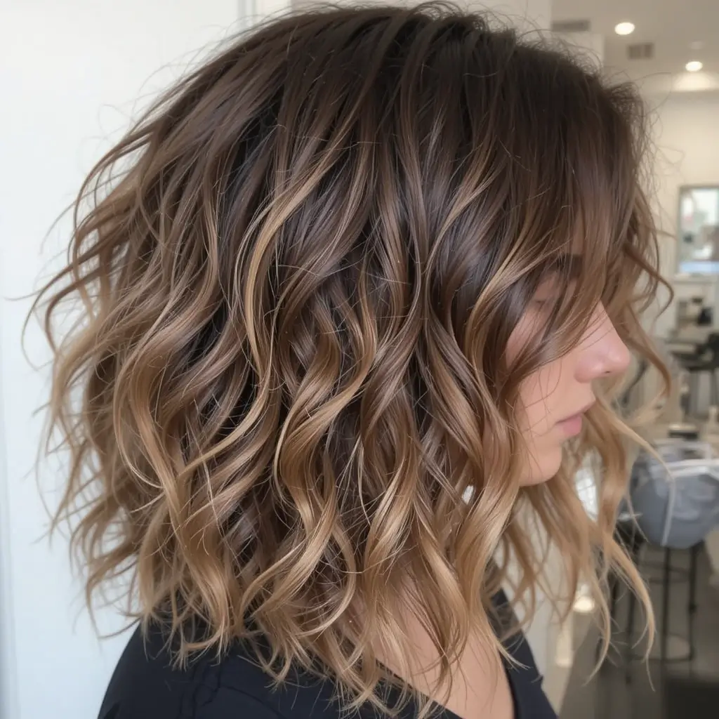 Caramel Balayage on Loose Curls