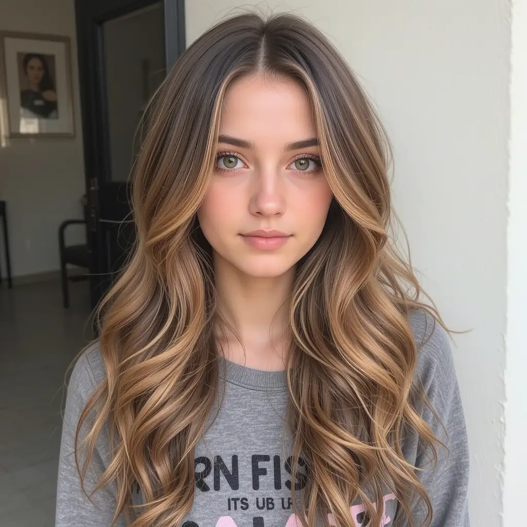 Caramel Face-Framing Layers on Long Hair