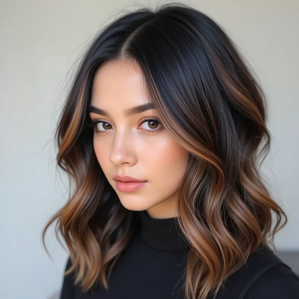 Caramel Highlights on Jet Black Hair