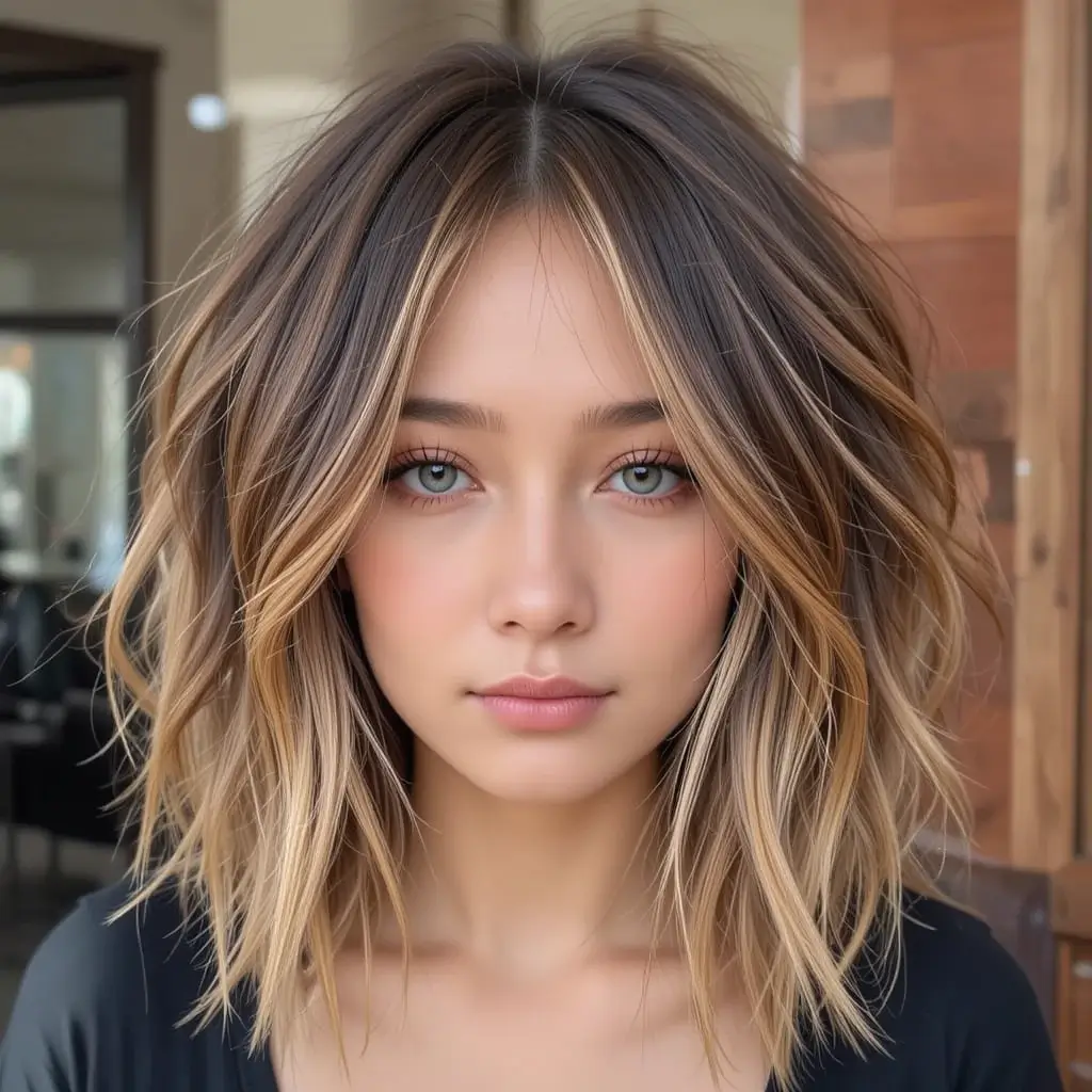 Caramel Highlights on a Shaggy Brown Cut