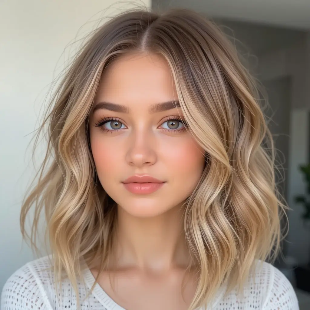 Caramel Money Piece on Shoulder-Length Hair