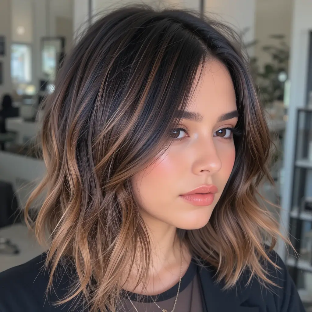 Caramel Money Pieces on Dark Brown Hair