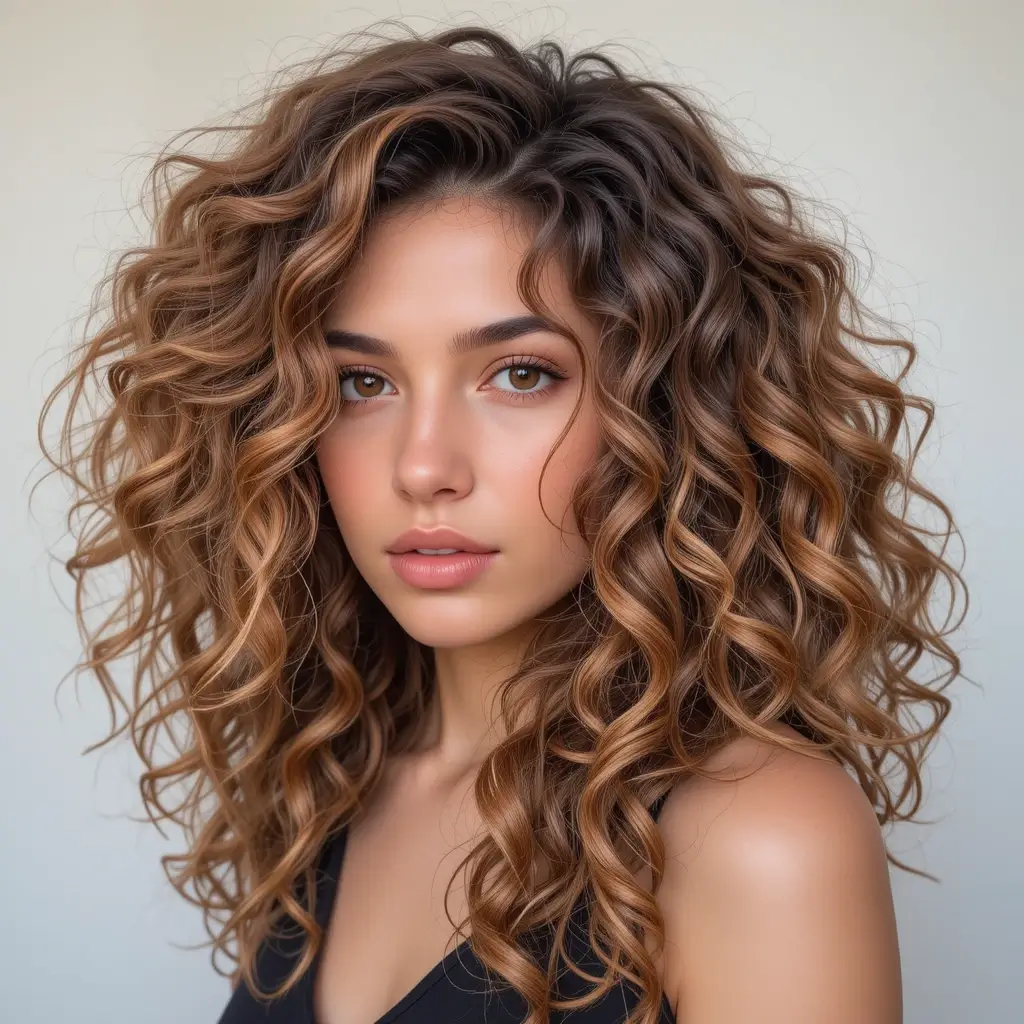 Caramel-Toned Curly Hair with Volume