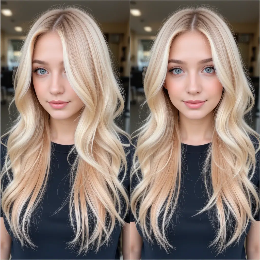 Champagne Blonde with Peach Highlights