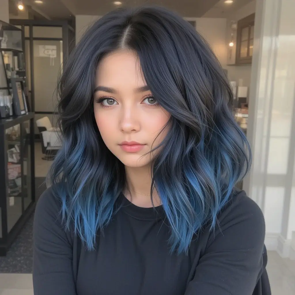 Charcoal Hair with Blue Peekaboo Ends