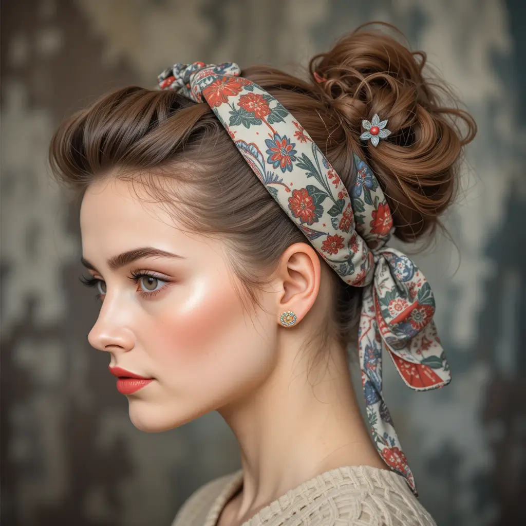 Chignon with Hair Scarf