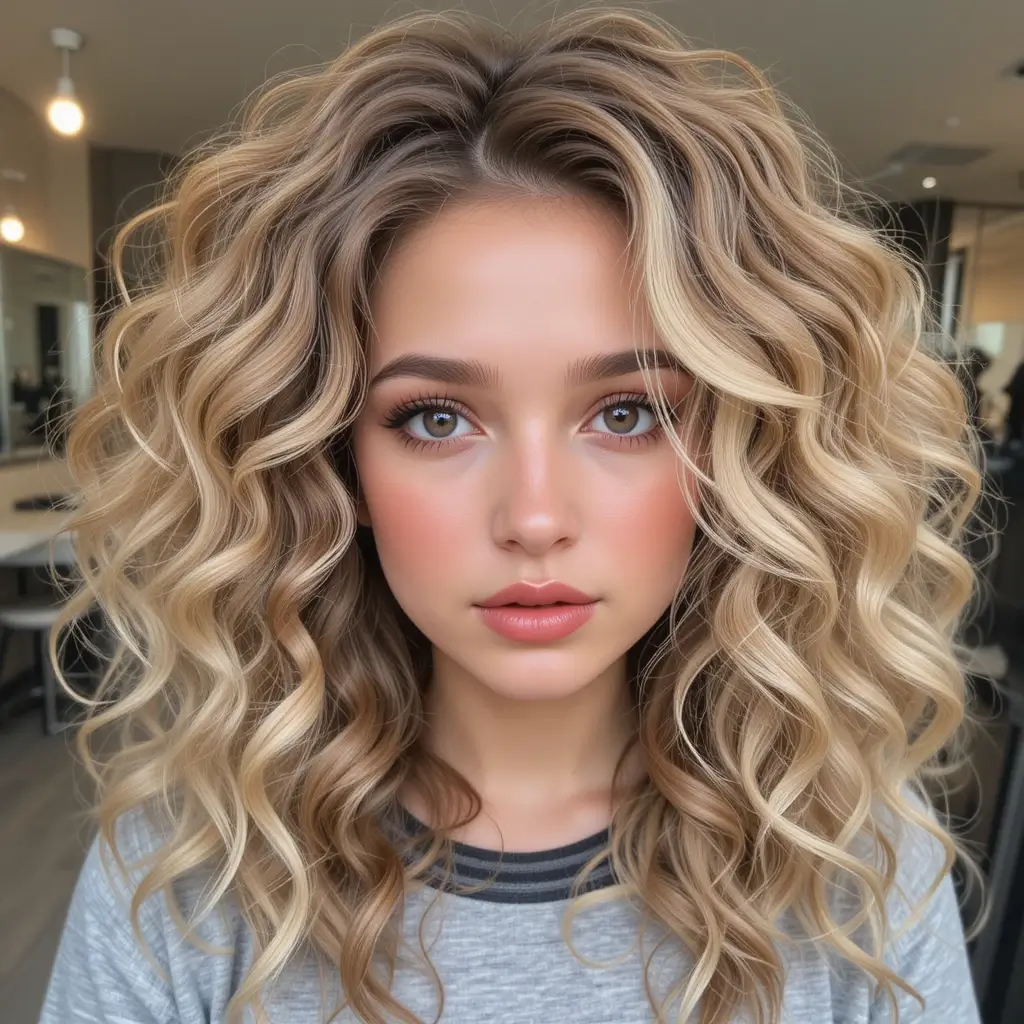 Chocolate Lowlights in Golden Blonde Curls