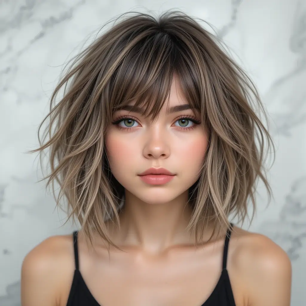 Choppy Short Wolf Cut With Voluminous Curtain Bangs