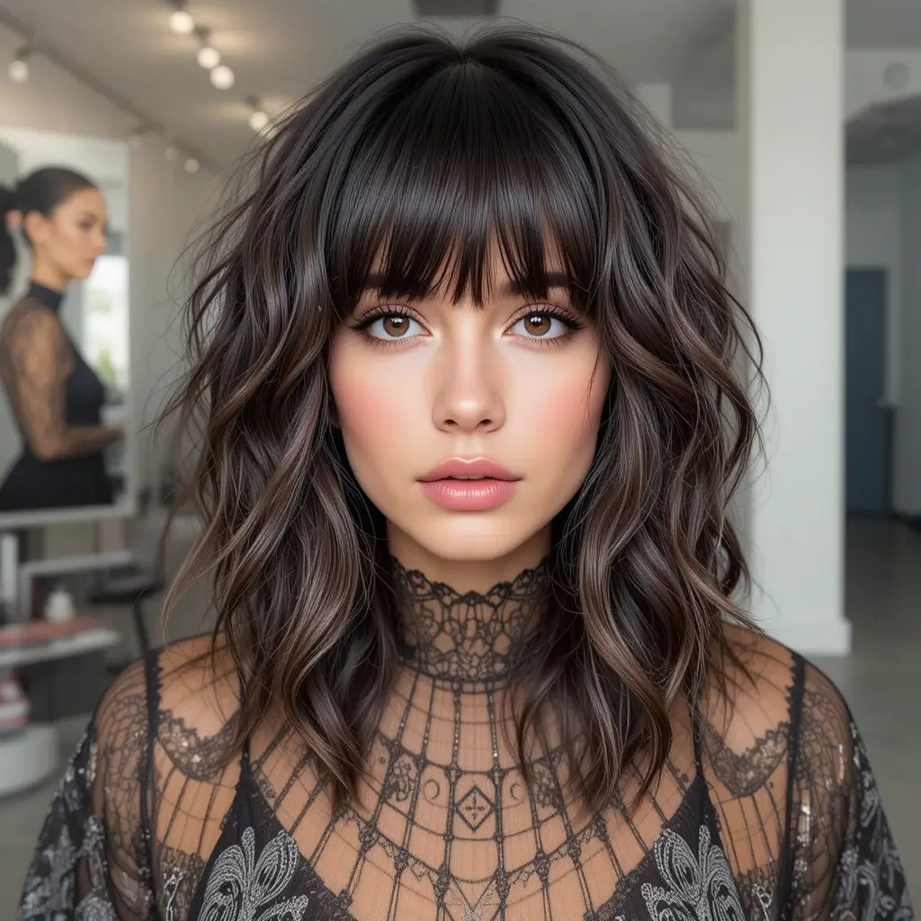 Choppy Wolf Cut with Defined Curtain Bangs