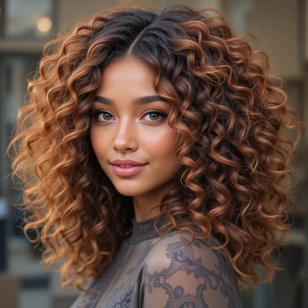 Cinnamon Brown Highlights on Natural Black Curls
