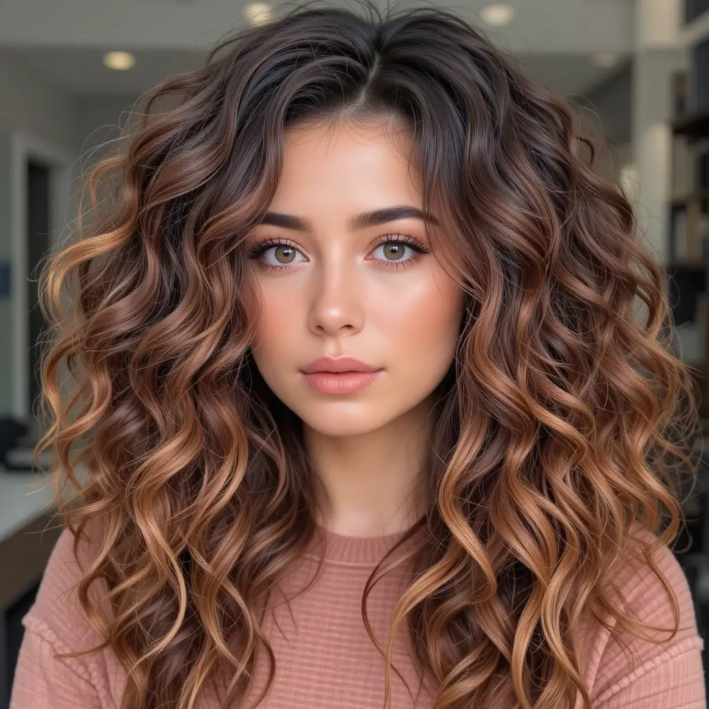 Cinnamon Highlights on Black or Dark Brown Curls