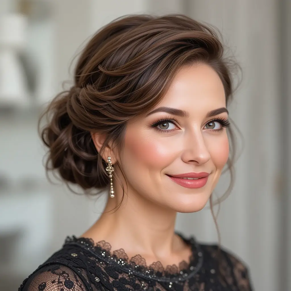 Classic Updo with Side Swept Bangs