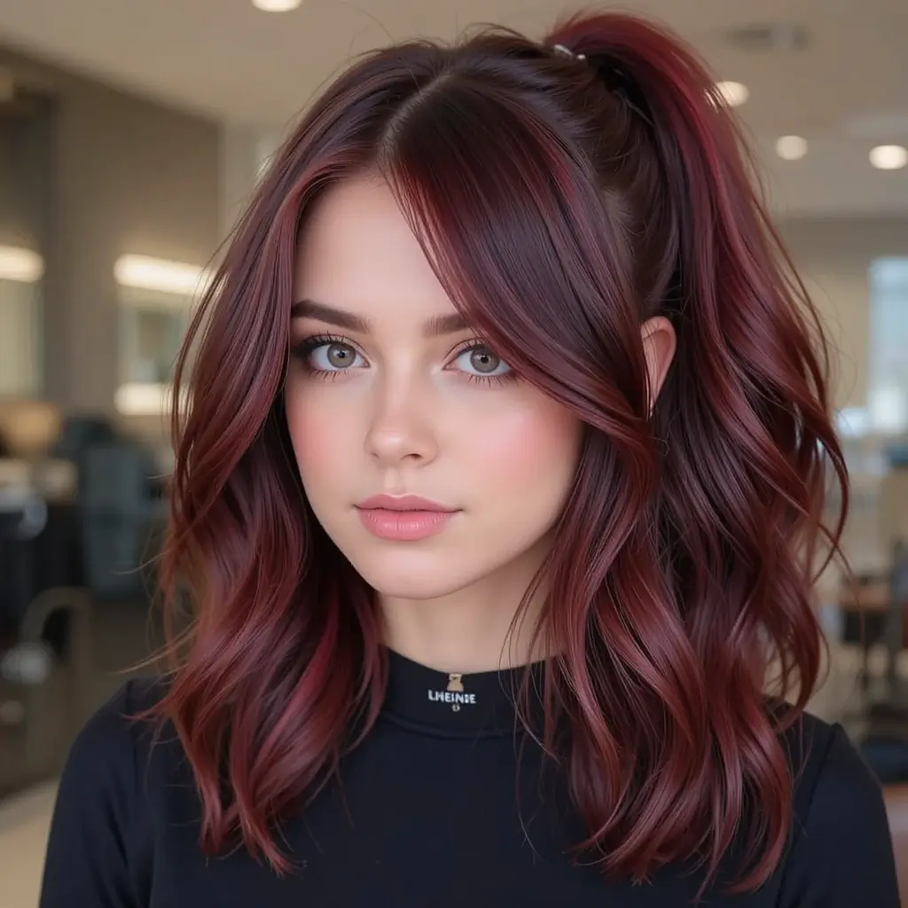 Coffee Brown Hair with Cherry Red Peekaboo