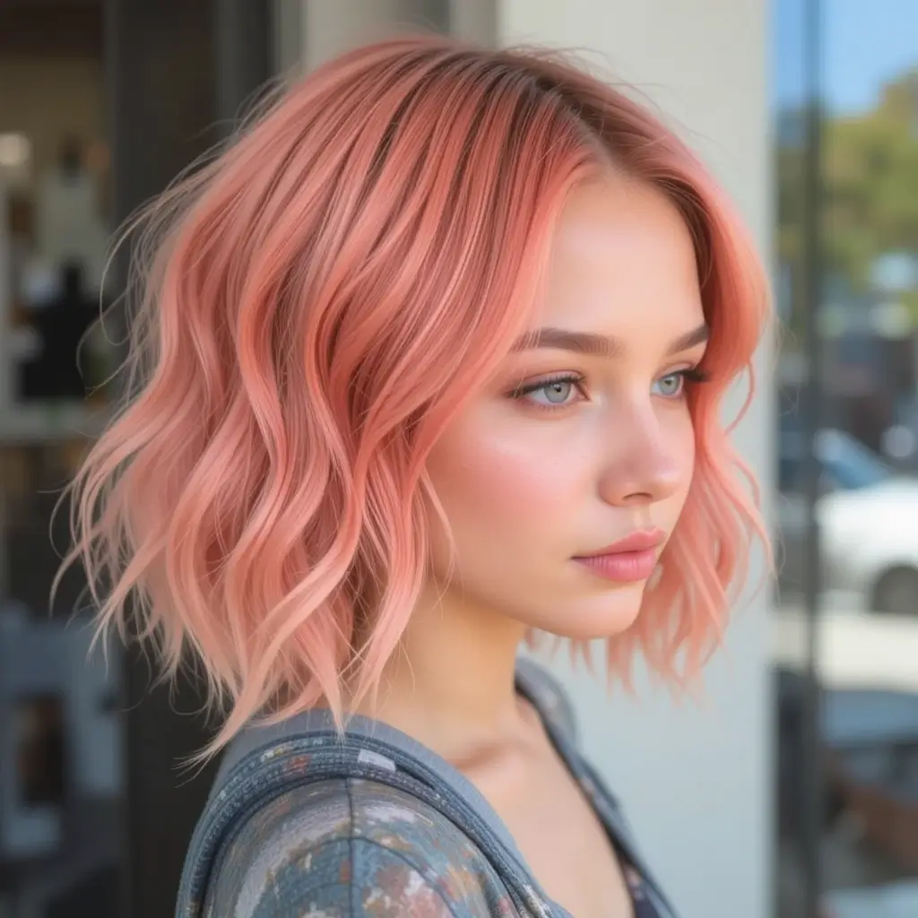 Coral Peekaboo on Wavy Short Hair