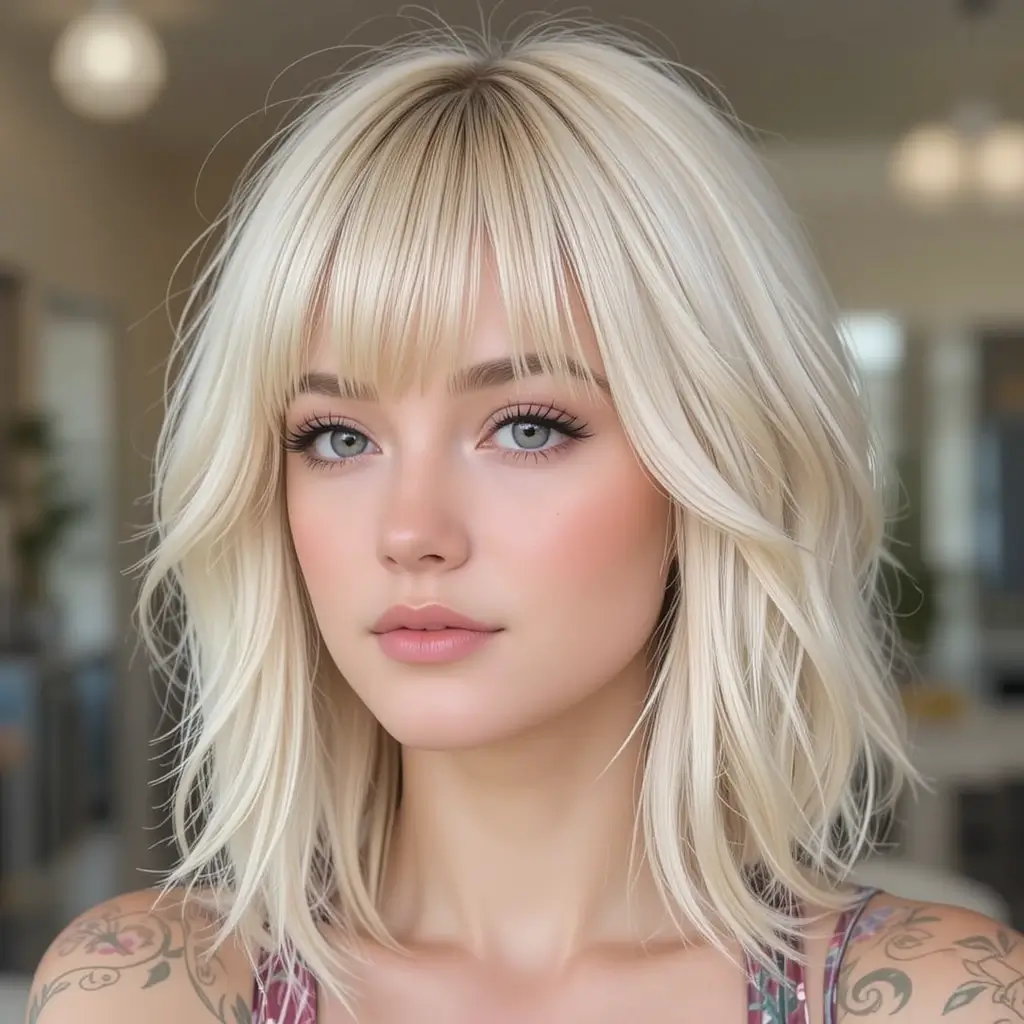 Creamy Blonde Wolf Cut With Layered Bangs