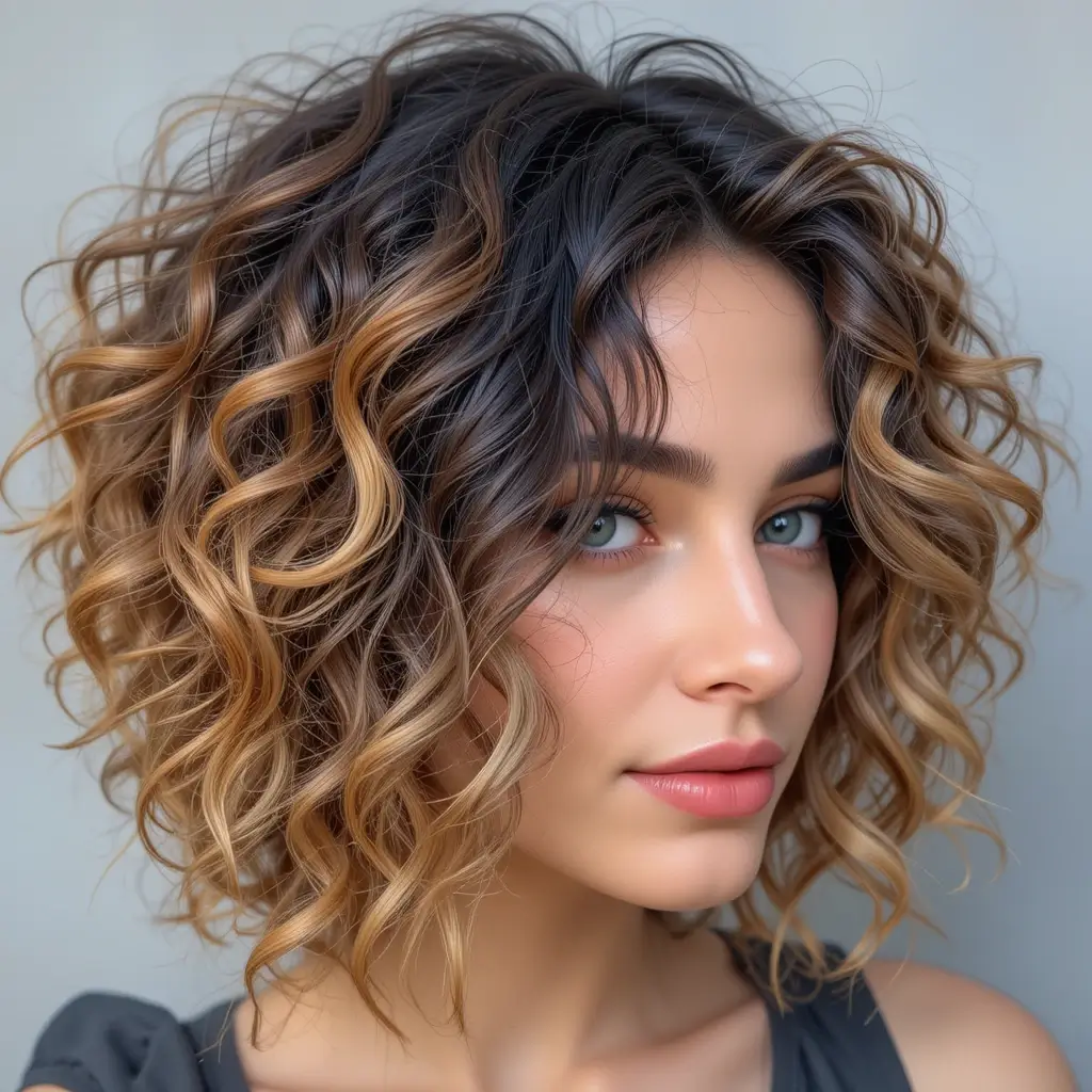Curly Bob with Highlights