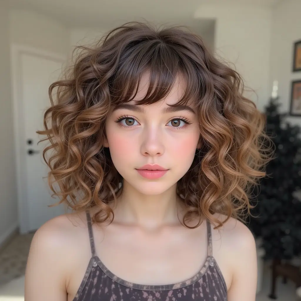 Curly Hair with Soft Wispy Bangs