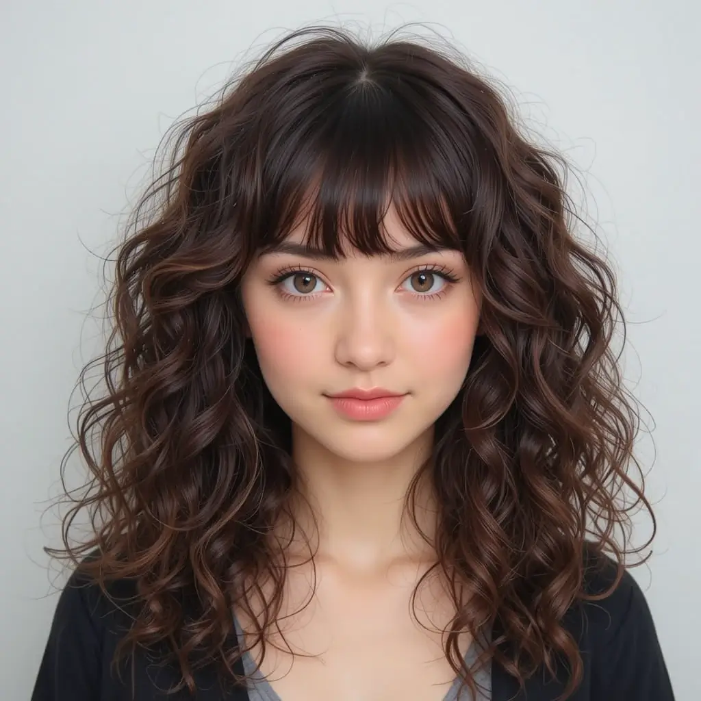 Curly Layers with Bangs