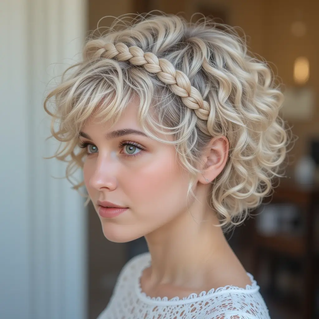 Curly Pixie with Crown Braid Accent