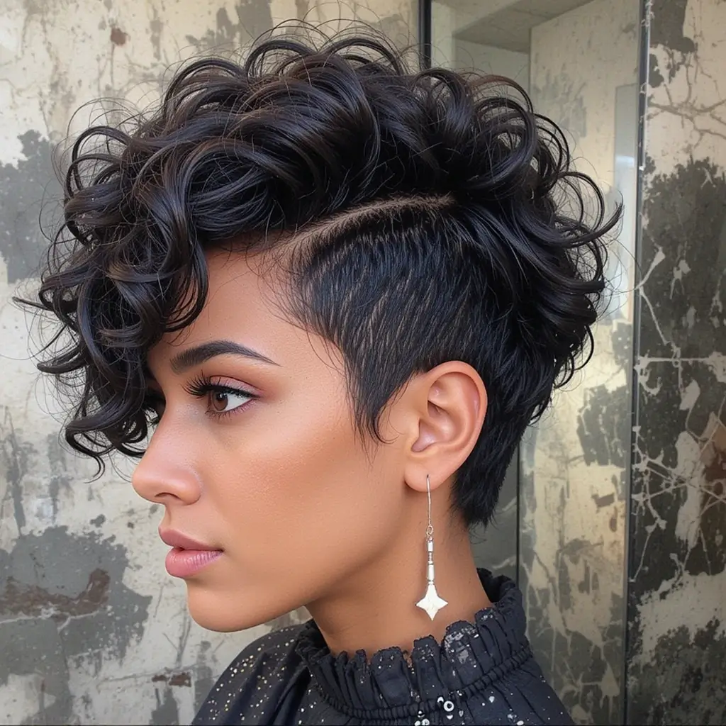 Curly Pixie with Side Part and Defined Curls