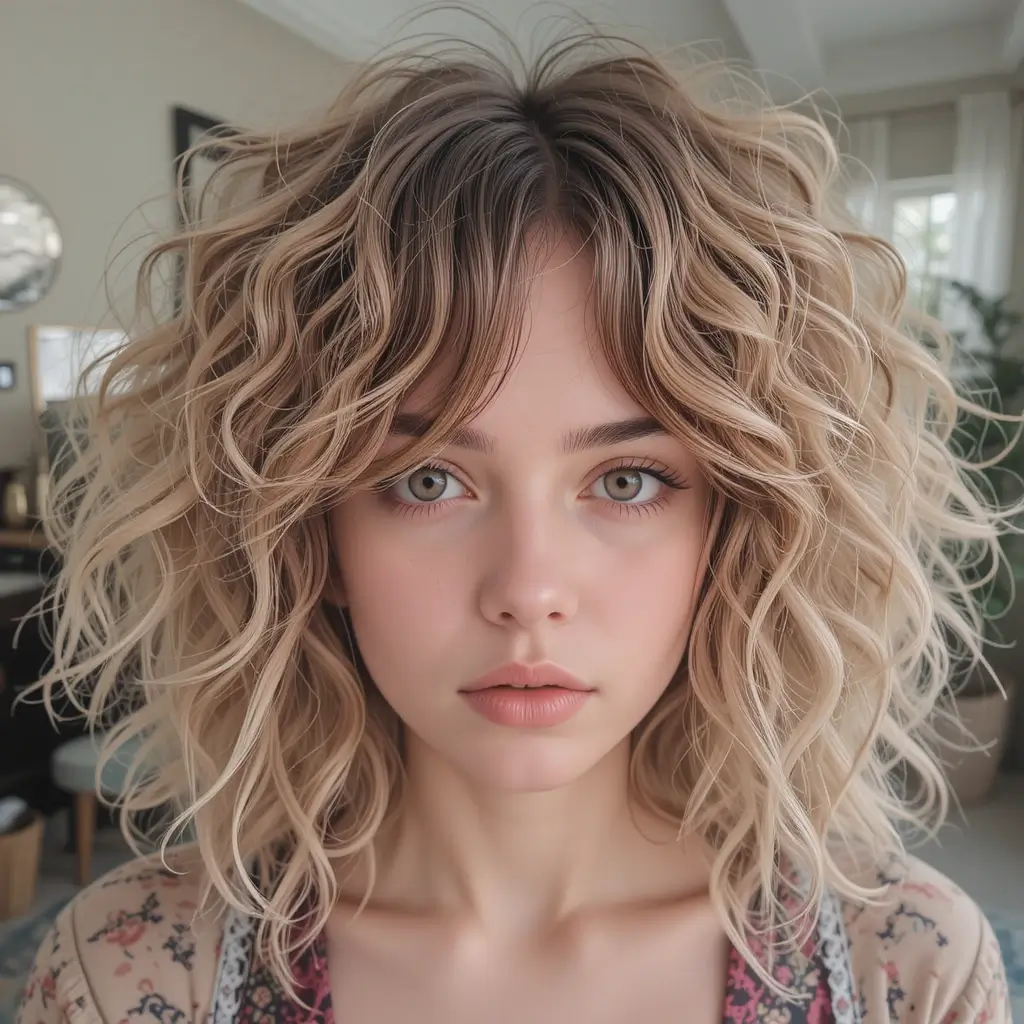 Curly Shag with Curtain Bangs