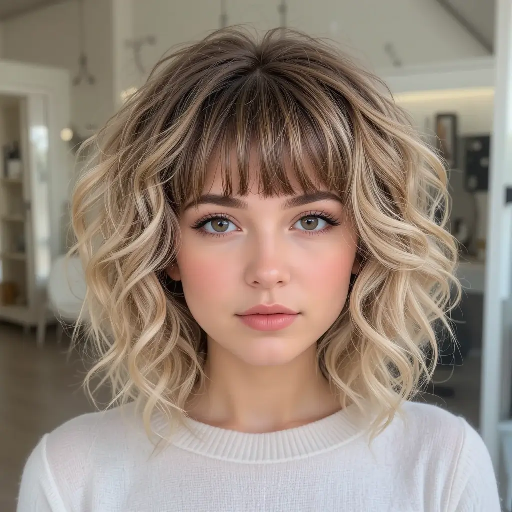 Curly Shag with Side Bangs