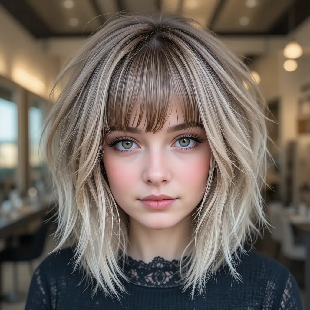 Curly Short Wolf Cut With Curtain Bangs
