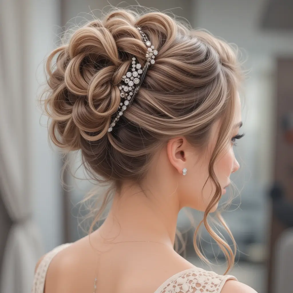 Curly Updo with Loose Tendrils