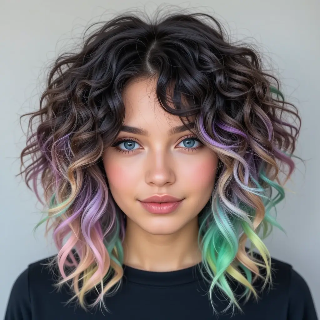 Curly Wolf Cut with Color Accents