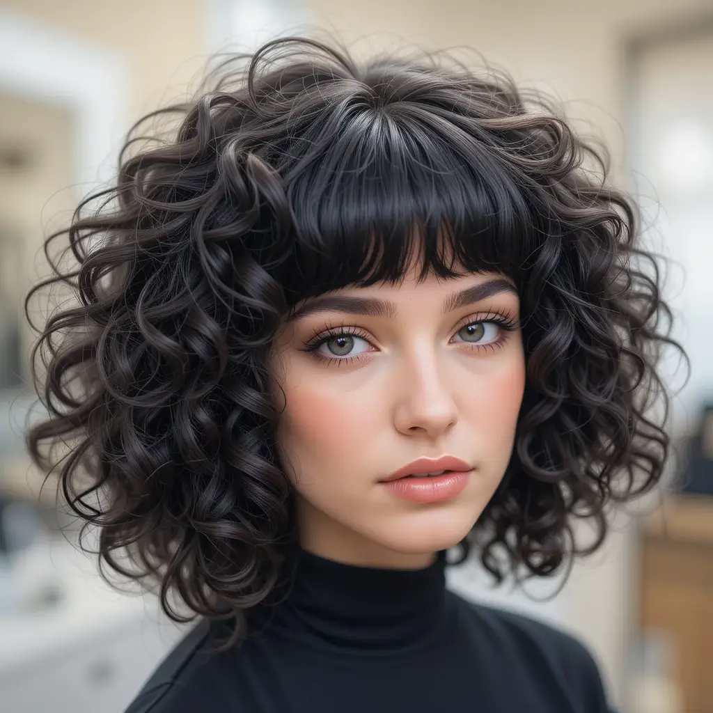 Curly Wolf Cut with Micro Bangs
