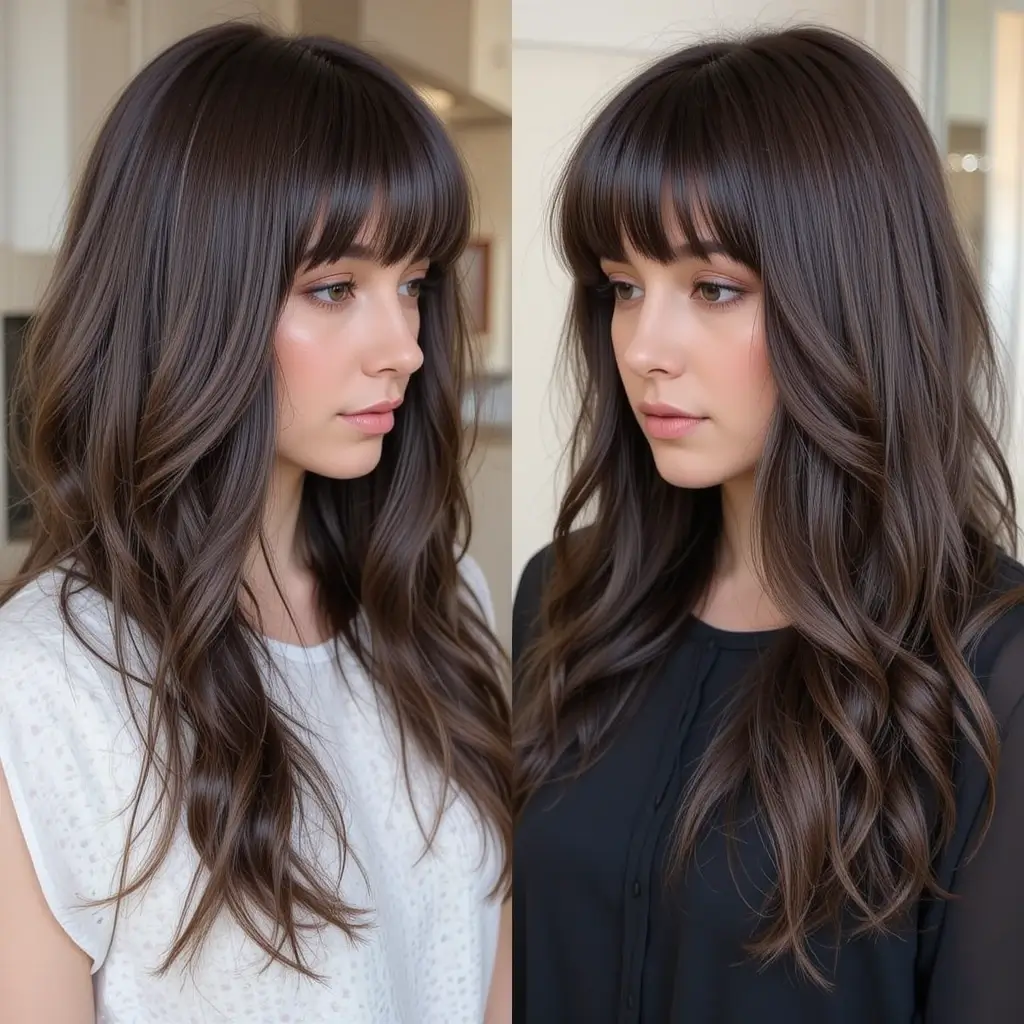 Curtain Bangs with Espresso Brunette