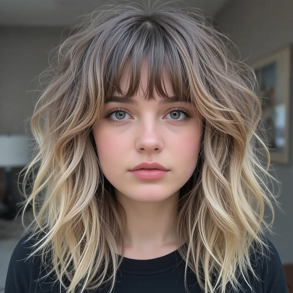 Curtain Bangs with Textured Waves