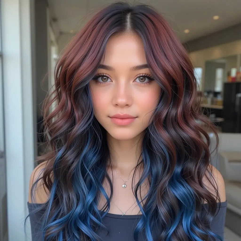 Dark Auburn Hair with Blue Peekaboo