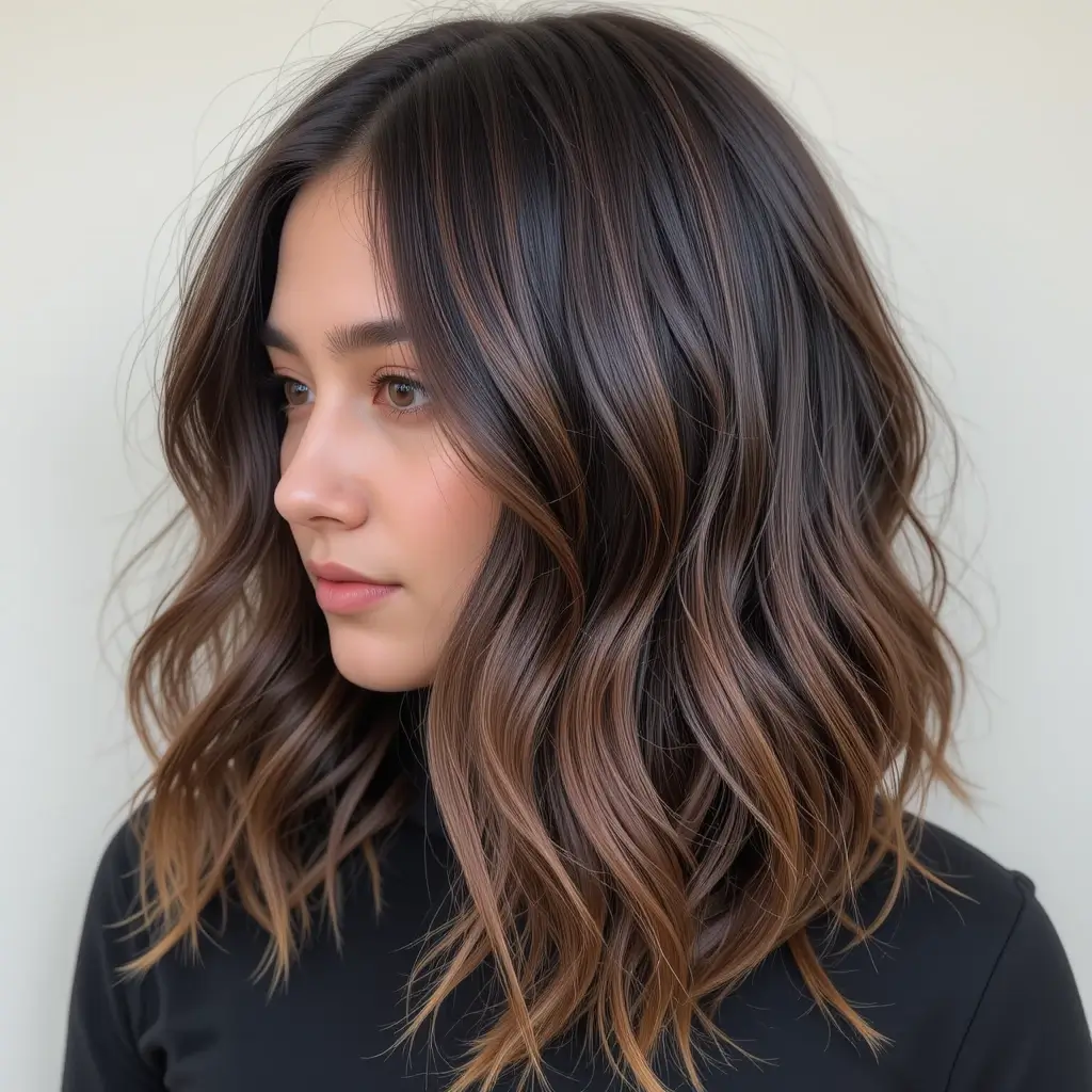 Dark Brunette Hair with Caramel Peekaboo
