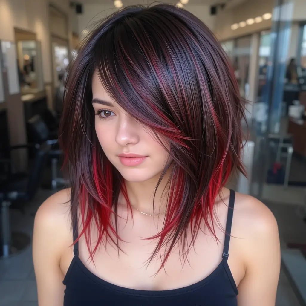 Dark Chocolate Hair with Red Peekaboo