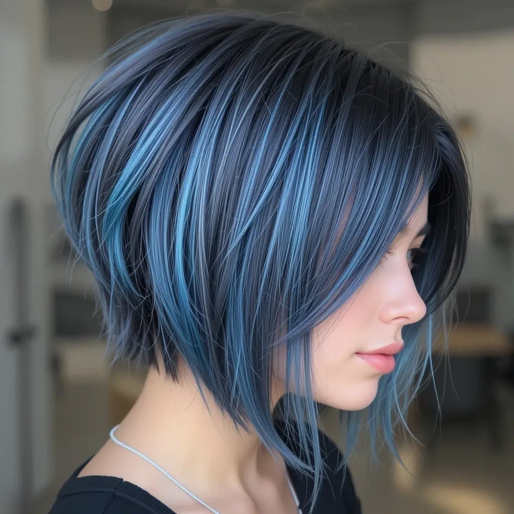 Dark Gray Hair with Soft Blue Peekaboo