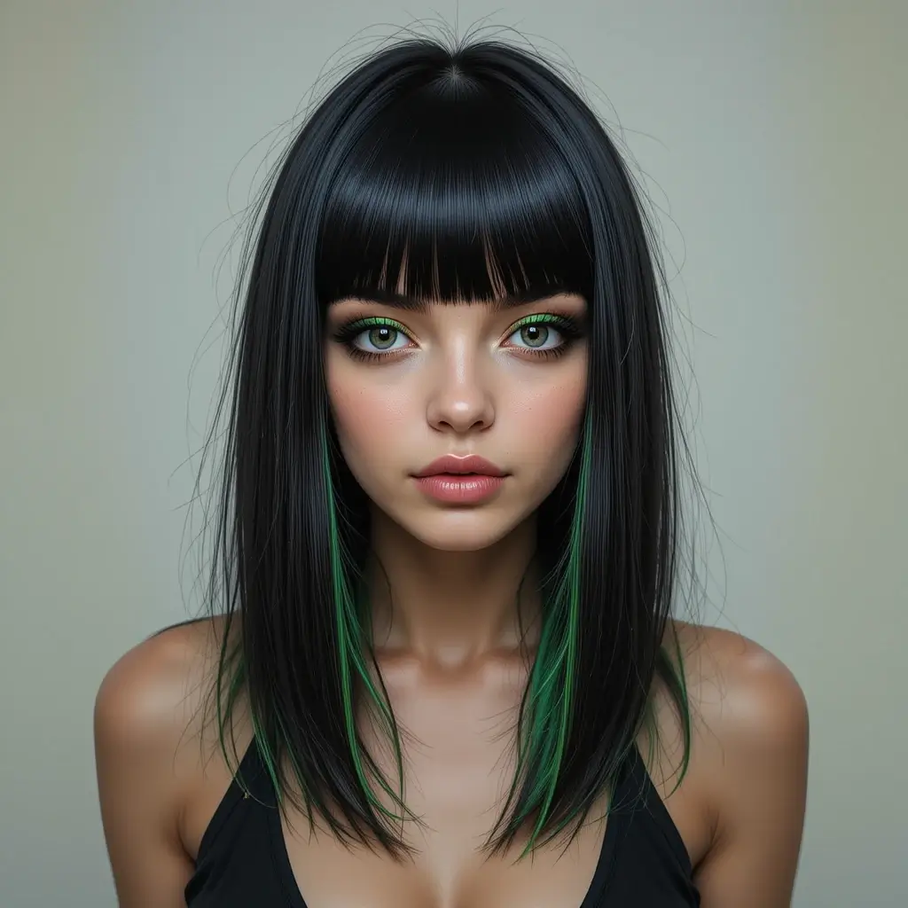 Dark Hair with Neon Green Peekaboo