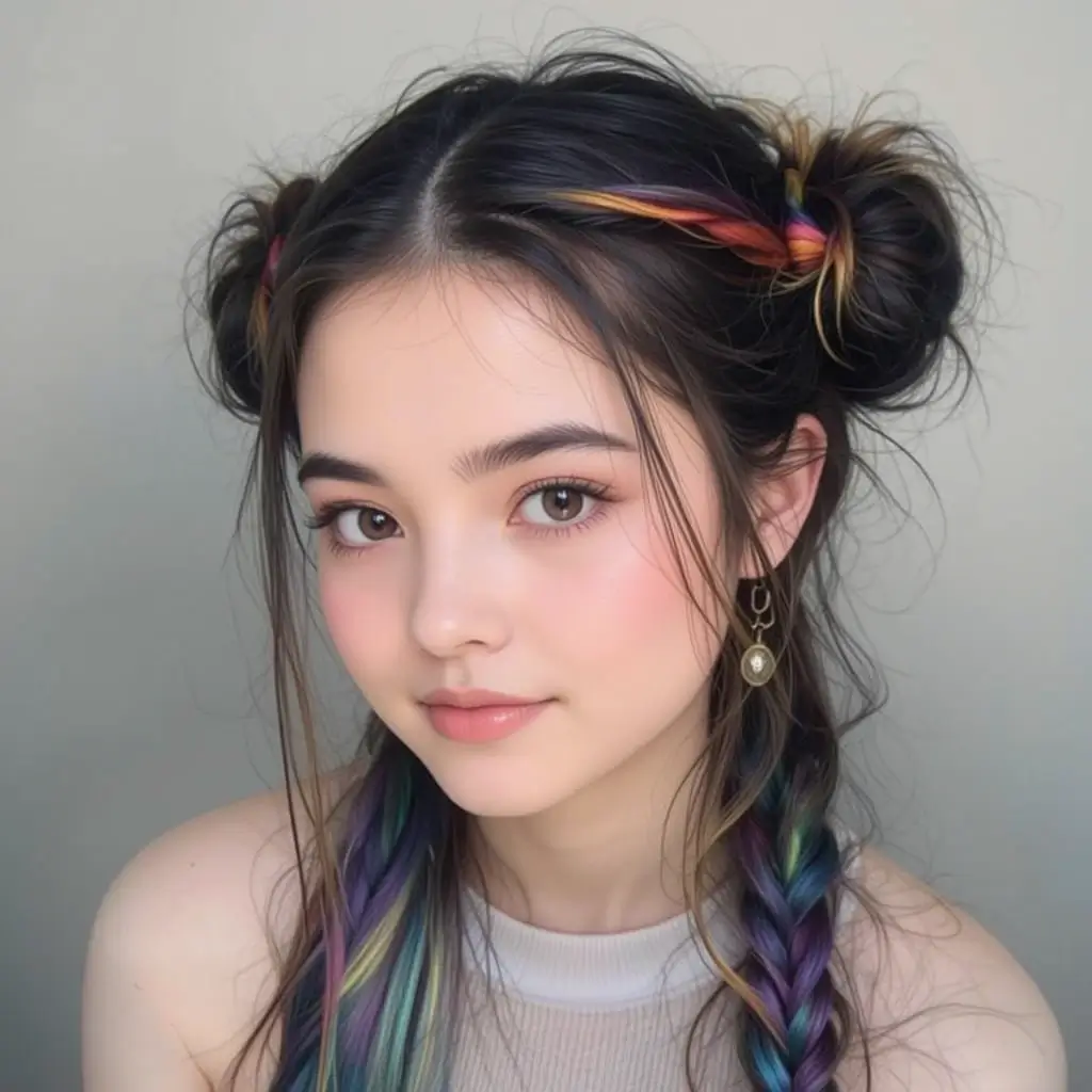 Dark Hair with Rainbow Peekaboo Strips