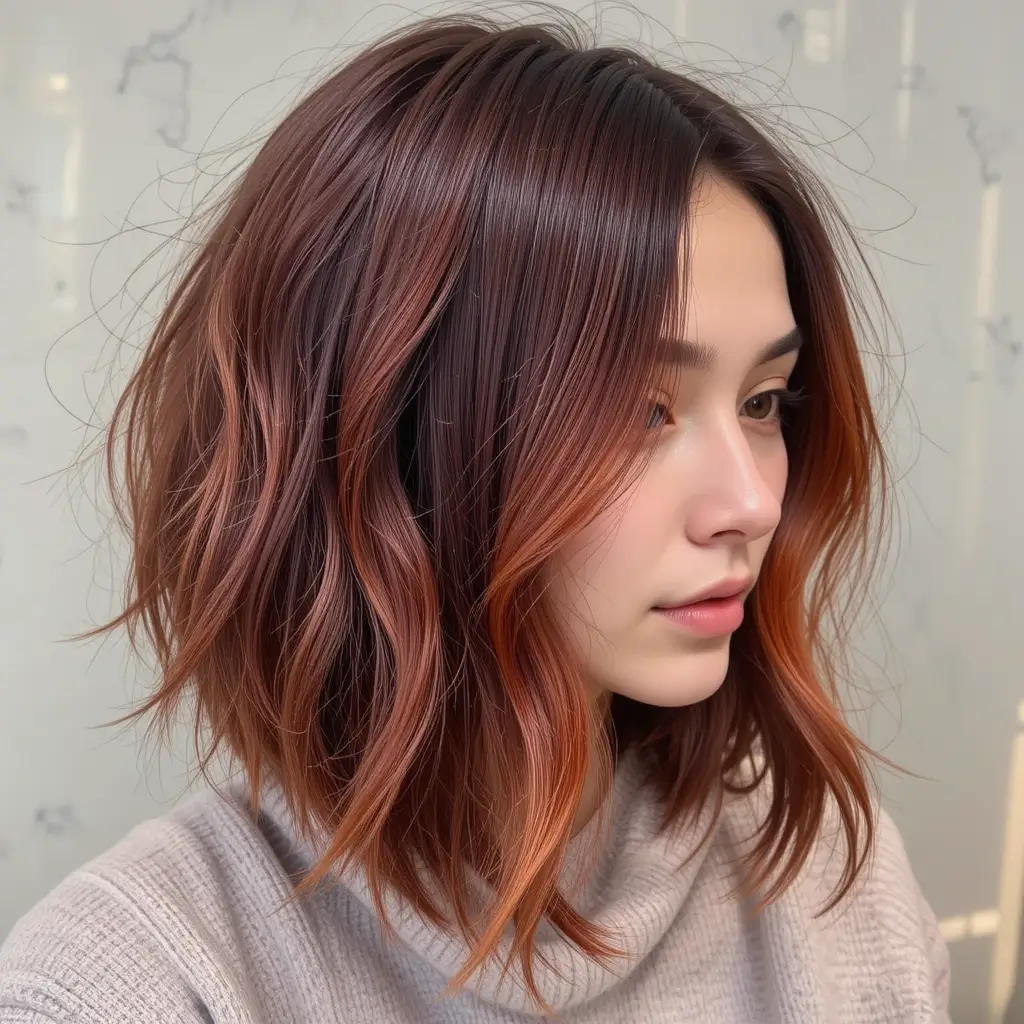 Deep Mahogany Hair with Orange Peekaboo