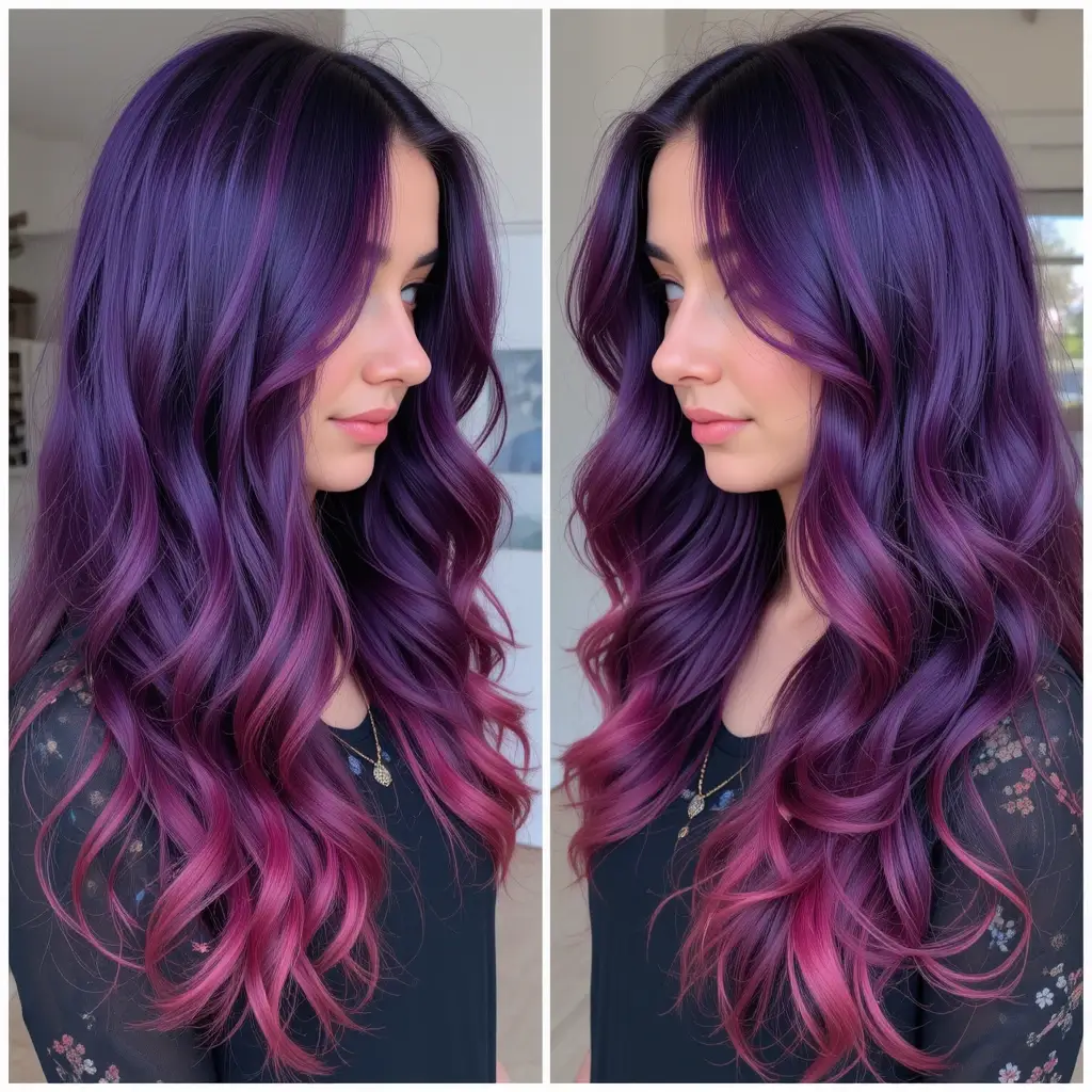 Deep Violet Hair with Coral Peekaboo
