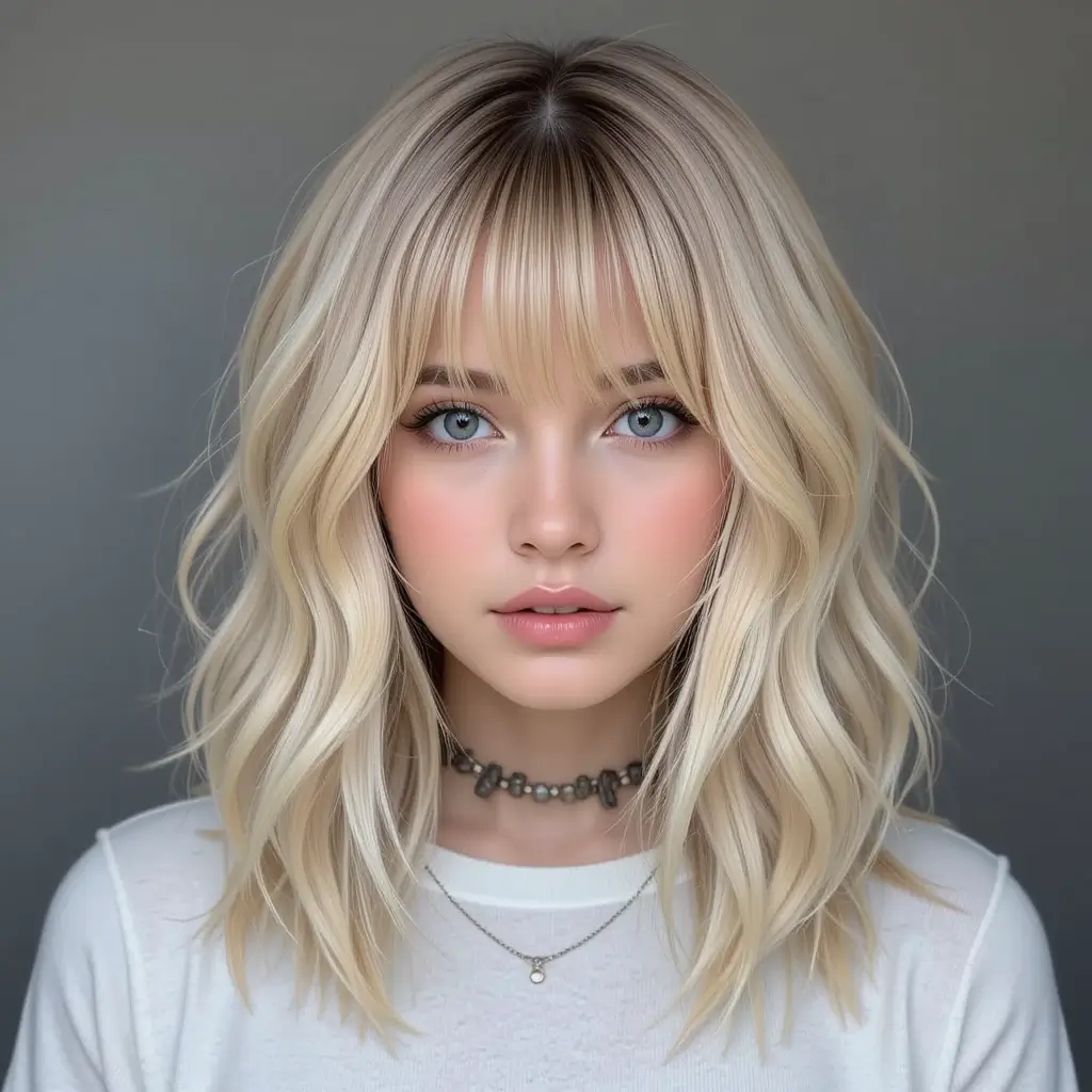 Dimensional Blonde Wolf Cut With Thick Curtain Bangs