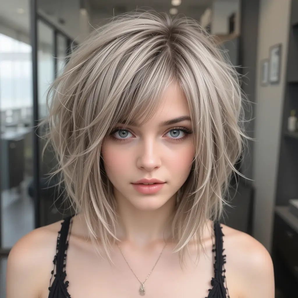 Disconnected Wolf Cut With Curtain Bangs