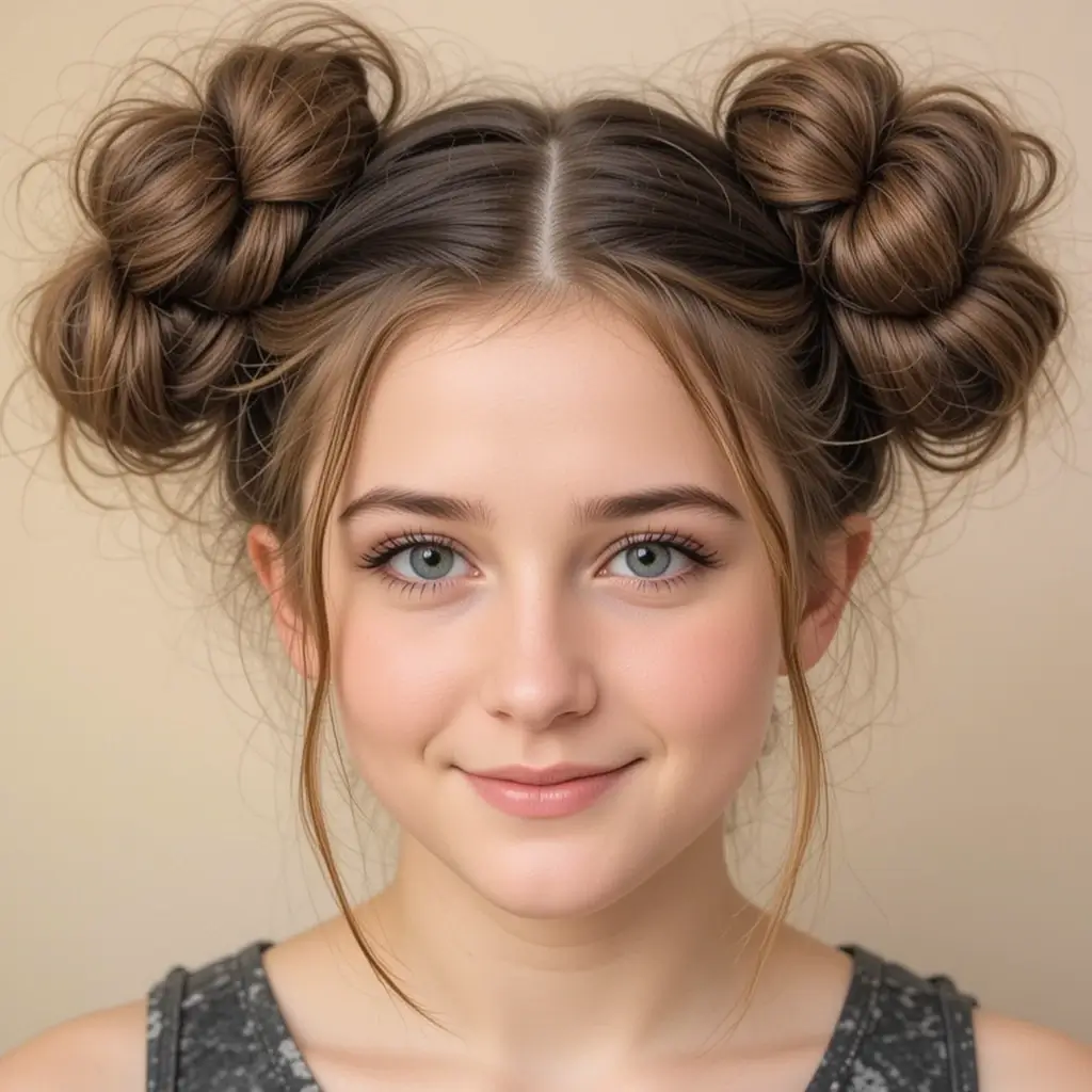 Dutch Braid Into Space Buns