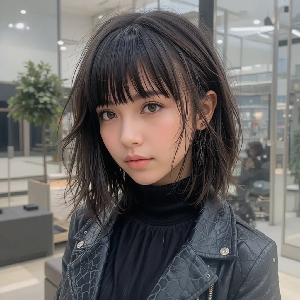 Edgy Wolf Cut with Short Curtain Bangs