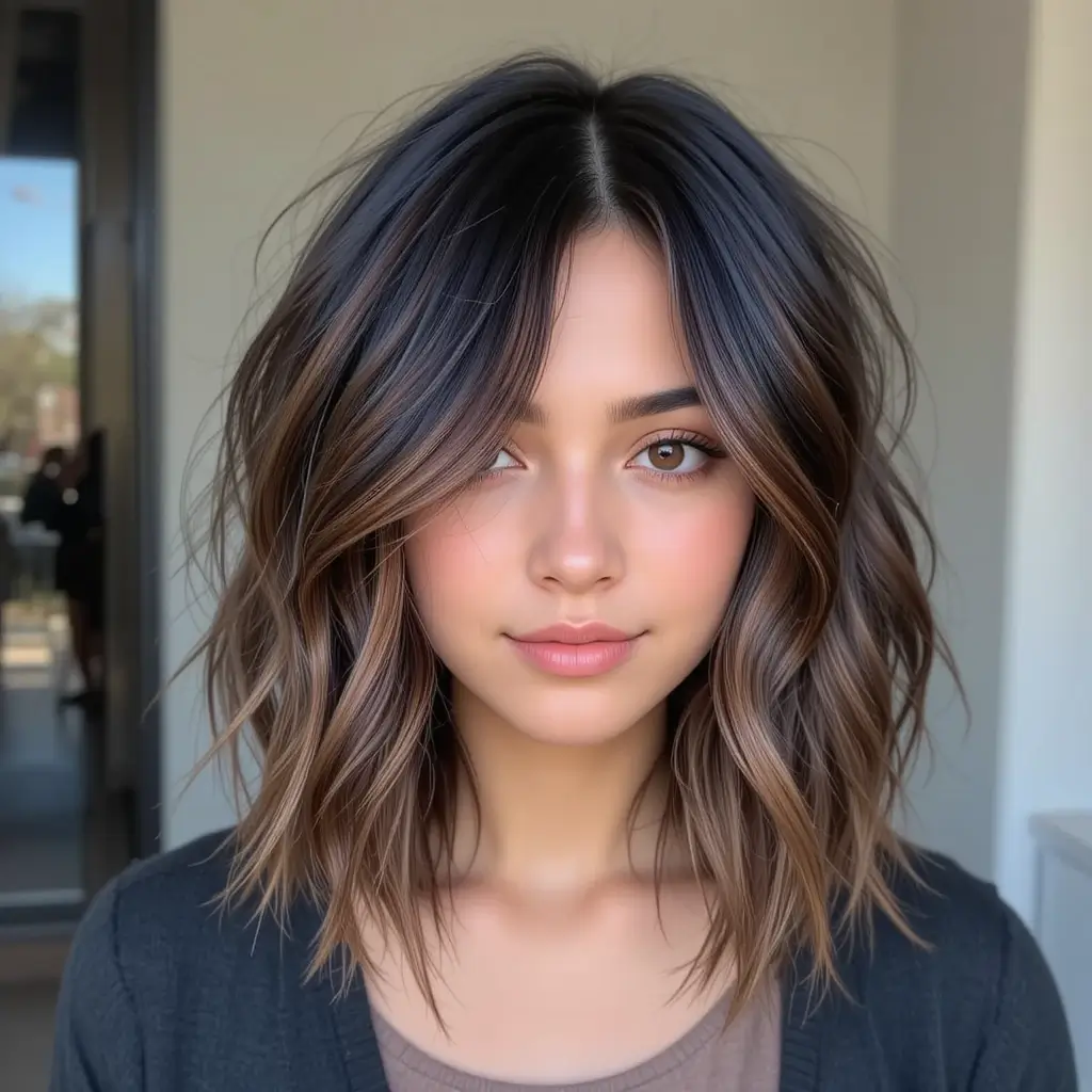 Espresso and Walnut Brown Highlights on Black Hair