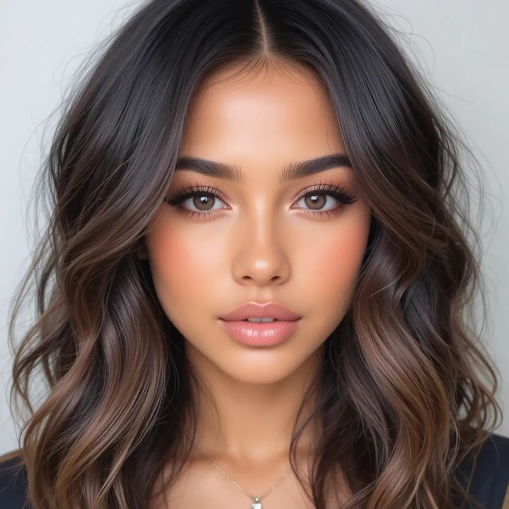 Face Framing Brown Highlights on Black Hair