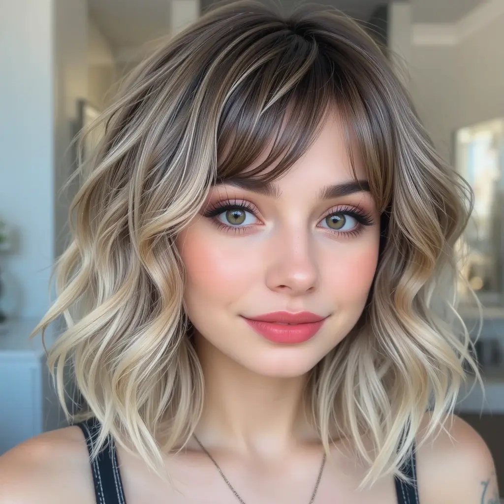 Face-Framing Wavy Wolf Cut With Tapered Bangs