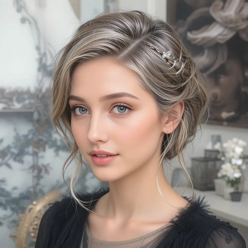 French Twist with Shimmering Silver Accents