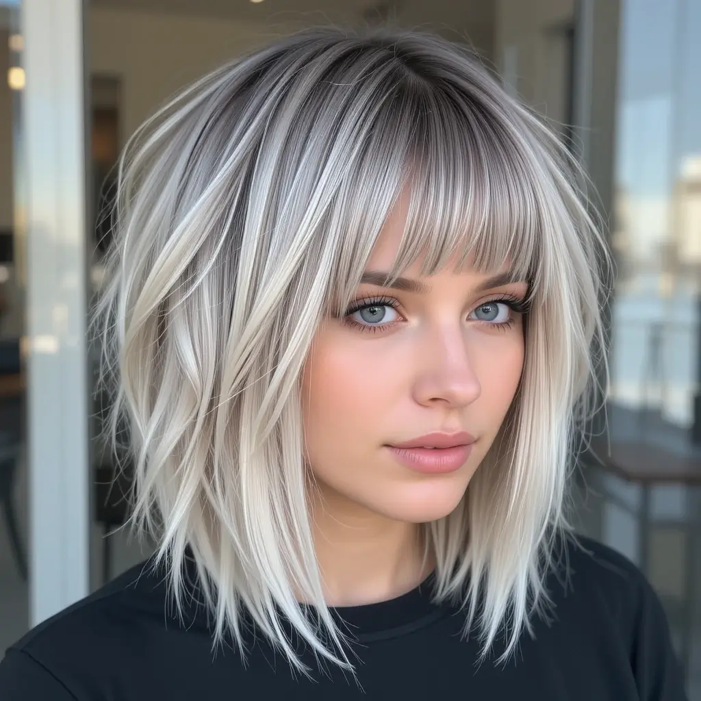 Frosted Blonde Wolf Cut With Split Bangs