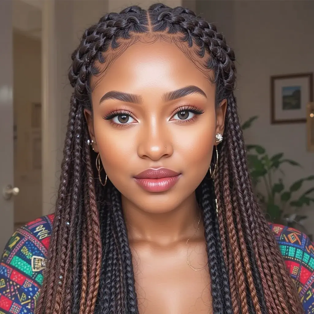 Fulani Braids with Box Braids Combo